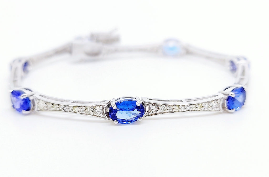 Tanzanite And Diamond Station Bracelet In 14k White Gold AD NO # 2657