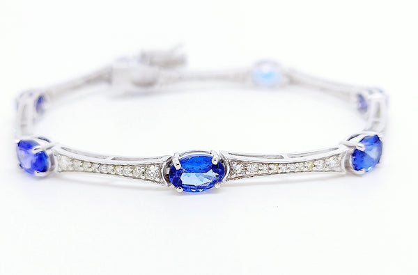 Tanzanite And Diamond Station Bracelet In 14k White Gold AD NO # 2657