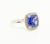Cushion-Cut Tanzanite Diamond Halo Cocktail Ring In 14k White Gold