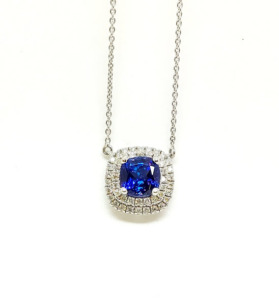 Tanzanite And Diamond  Double Halo Necklace In 14k White Gold