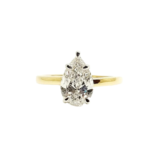 Classic Pear Shape Solitaire Ring in White & Yellow  Gold