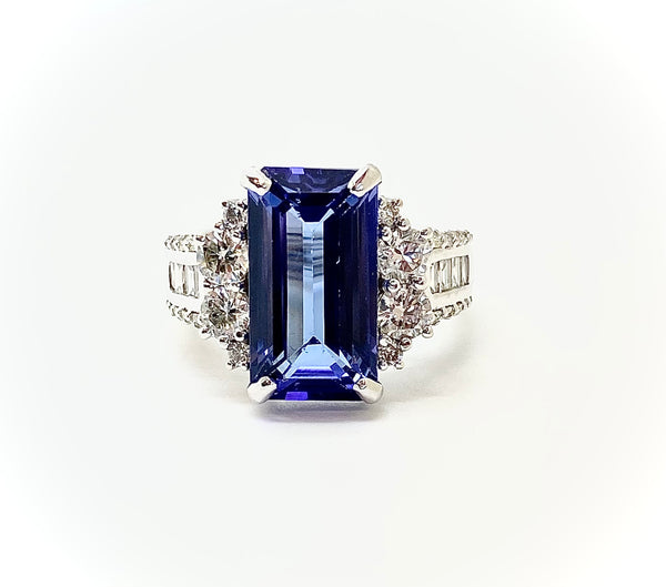 Extraordinary Collection: Tanzanite And Diamond Ring In 14k White Gold(AD NO 2792)
