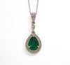 Emerald and Diamond Double Halo Pendant in 14k White Gold Ad no. 2859