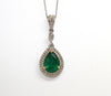 Emerald and Diamond Double Halo Pendant in 14k White Gold Ad no. 2859