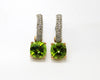 Peridot and Micropave Diamond Hoops Earrings in 14k White & Yellow Gold Ad no 4023