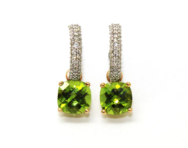 Peridot and Micropave Diamond Hoops Earrings in 14k White & Yellow Gold Ad no 4023