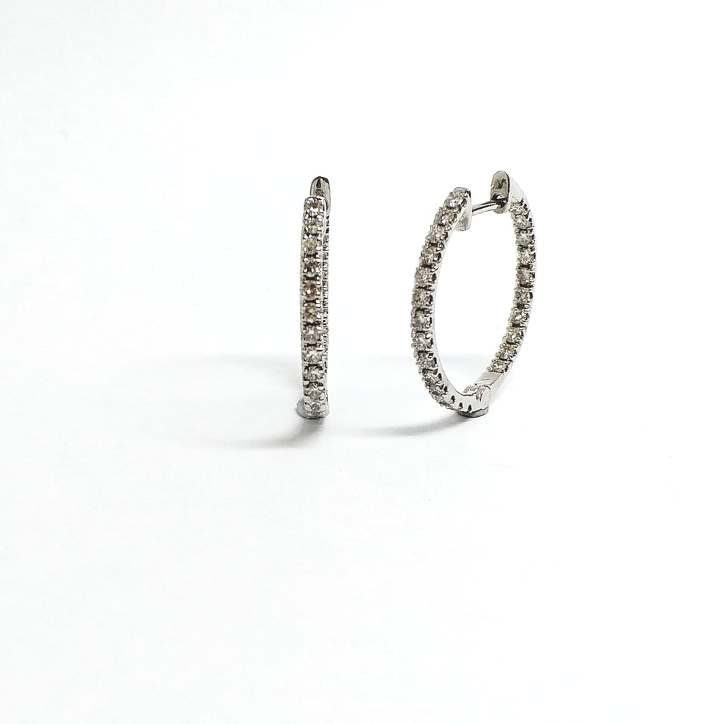 Oval Shape Double Prong Diamond Hoop Earrings