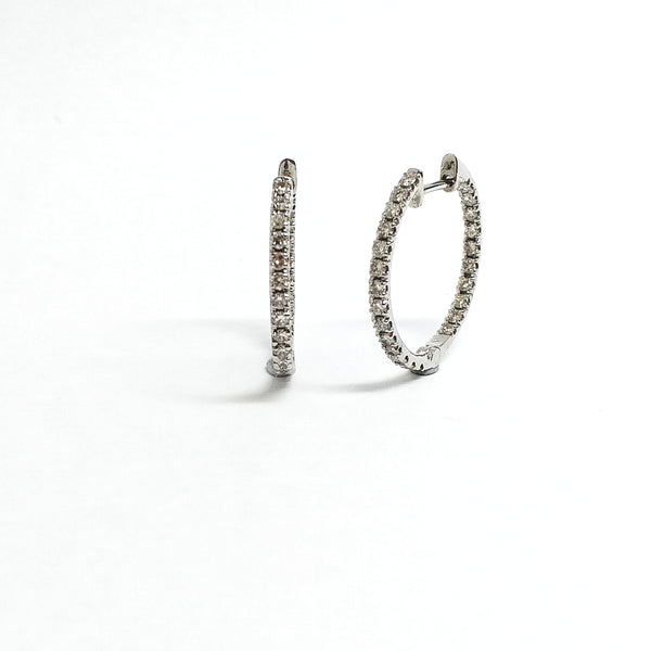 Oval Shape Double Prong Diamond Hoop Earrings