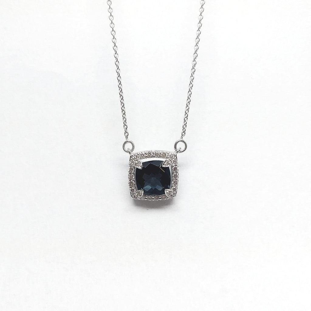 Cushion Cut London topaz and Diamond Pendant AD NO: 2072