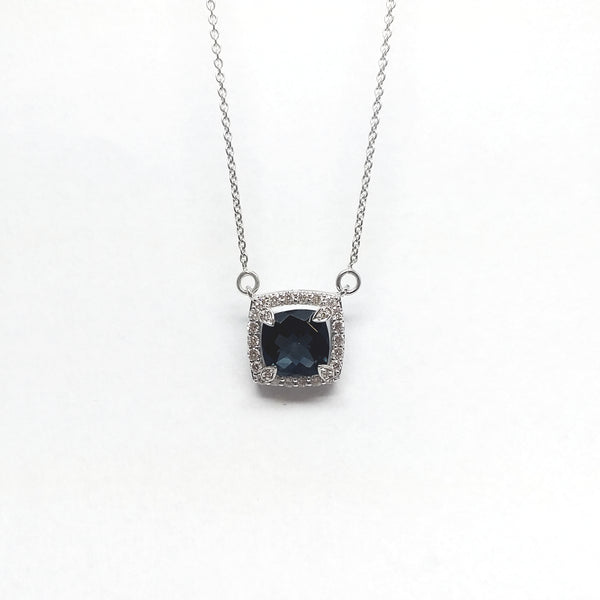 Cushion Cut London topaz and Diamond Pendant AD NO: 2072