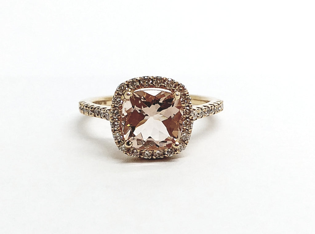 Cushion Cut Morganite Diamond Halo Cocktail Ring AD NO 2107