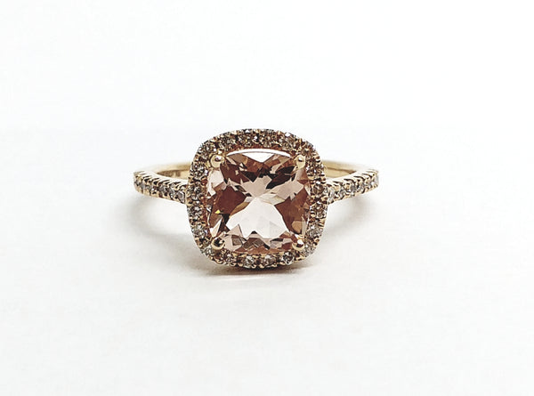 Cushion Cut Morganite Diamond Halo Cocktail Ring AD NO 2107