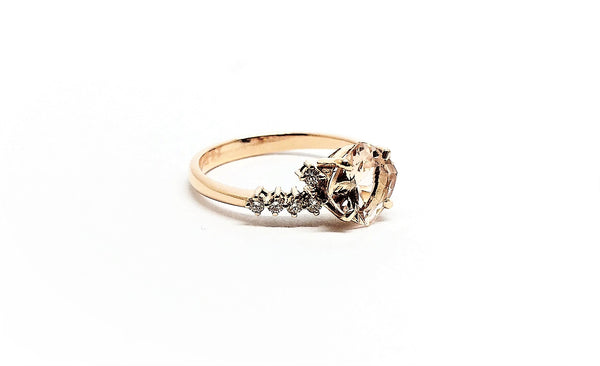 Petite Morganite Stacking Diamond Ring in 14k White Gold