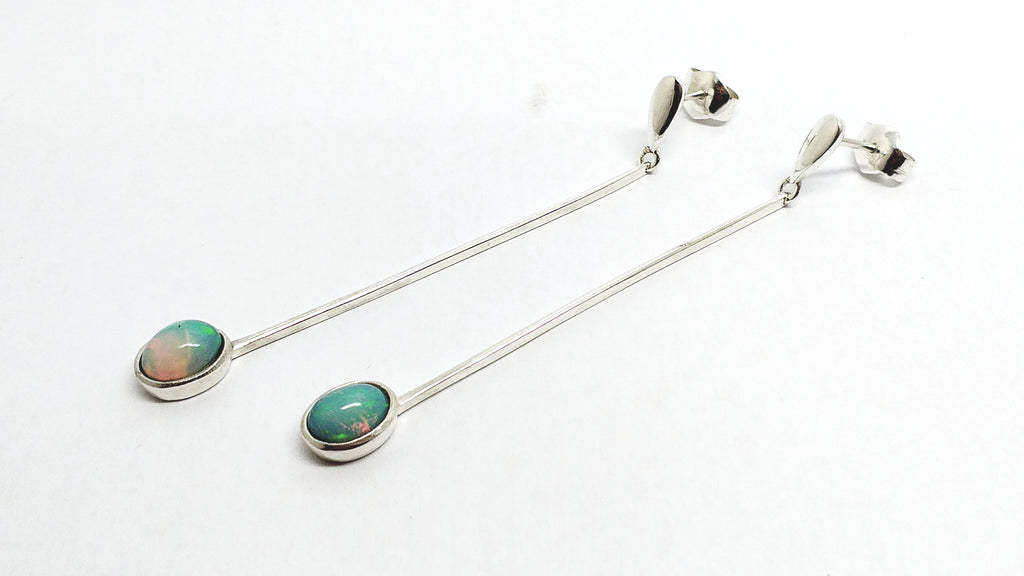 Opal Drop Earrings in 14k white Gold