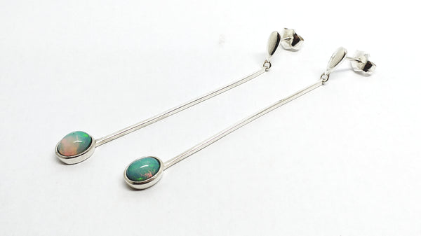 Opal Drop Earrings in 14k white Gold