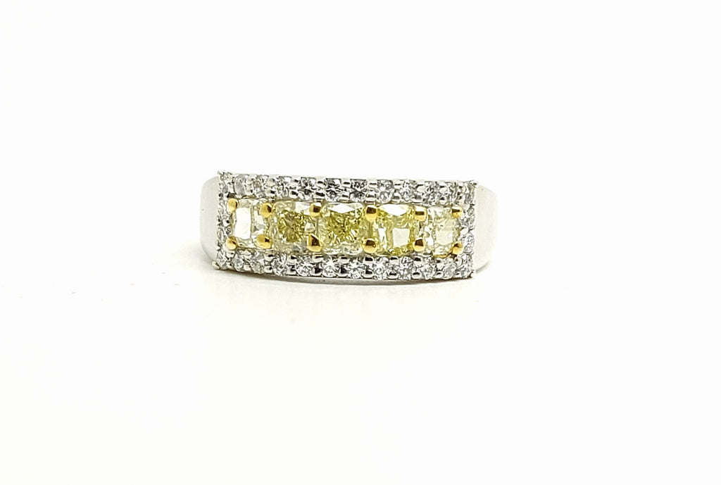 Yellow Diamond Triple Row Fashion Ring in 14k White and yellow Gold