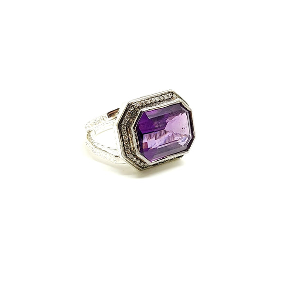 Amethyst and Diamond Pave  Bezel Ring