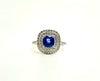 Classic Halo Diamond Ring with Cushion Sapphire in 14k White Gold