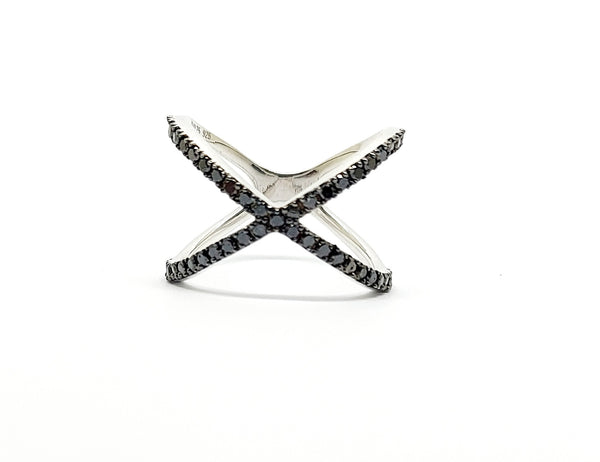 Pave Black Diamond Crossover Fashion Ring