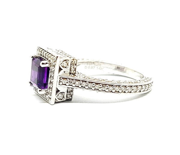 Micropavé  Hidden Halo Ring with Princess cut Amethyst and Diamond