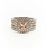 Morganite Ring with Double Diamond Halo and Jacket Band in 14k Rose Gold