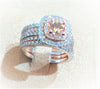 Morganite Ring with Double Diamond Halo and Jacket Band in 14k Rose Gold