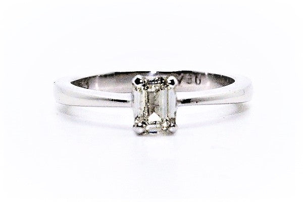 Petite 4 Prong Emerald Cut Diamond Ring AD No. 0800