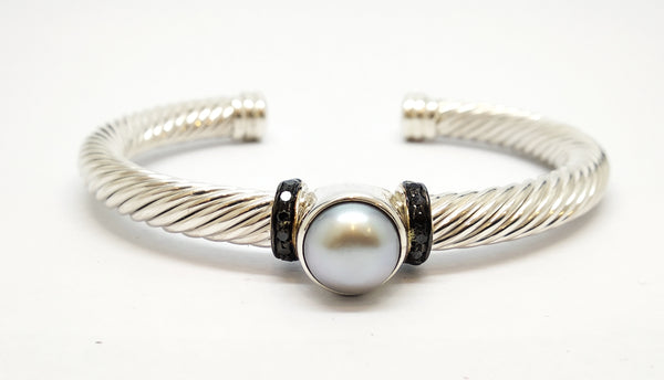 TWISTED ROPE WIRE BANGLE- BLACK  DIAMOND BNG-015