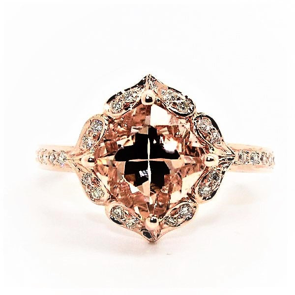 MORGANITE AND  DIAMOND HALO CUSHION RING