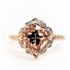 MORGANITE AND  DIAMOND HALO CUSHION RING