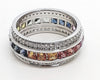 Channel Set Multi Sapphire and Diamond Ring in 14k White Gold