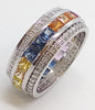 Channel Set Multi Sapphire and Diamond Ring in 14k White Gold
