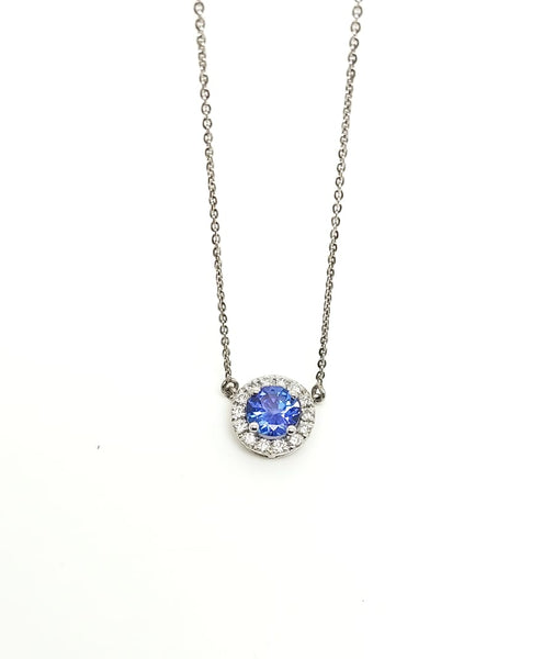 Tanzanite and Diamond Halo Pendant in 14k White Gold AD NO. 2284
