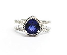 Tanzanite and Diamond Halo Split Shank Ring