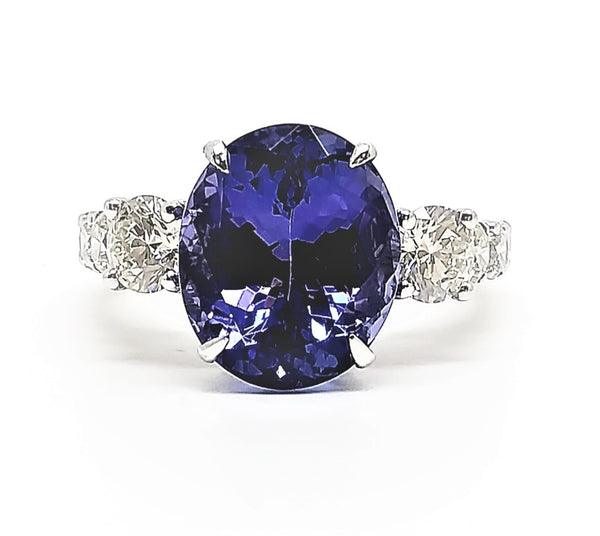 TANZANITE AND DIAMOND QUEEN RING IN 14K WHITE GOLD AD NO.2152