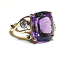 Cushion Amethyst and Diamond Weave Ring in 14k Yellow Gold (13x11)