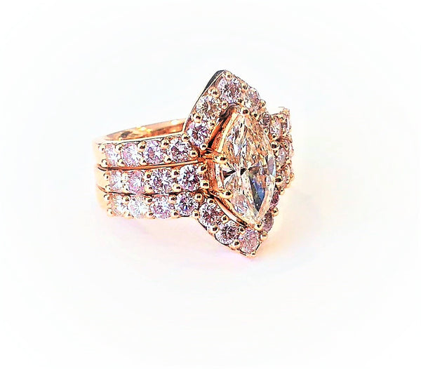 Marquise Diamond Ring with Curved Diamond Guard in 14k Rose Gold (3.64 ct.tw.)