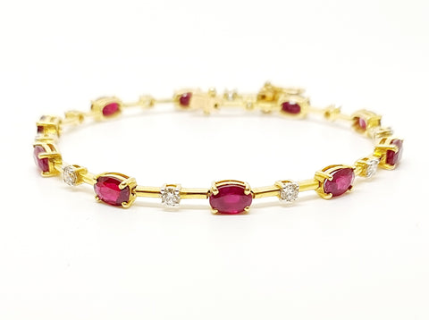 Ruby And Diamond Bar Bracelet In 14k Yellow Gold Ad No: 2400