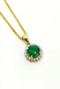 Emerald And Diamond Halo Pendant In 14k Yellow Gold