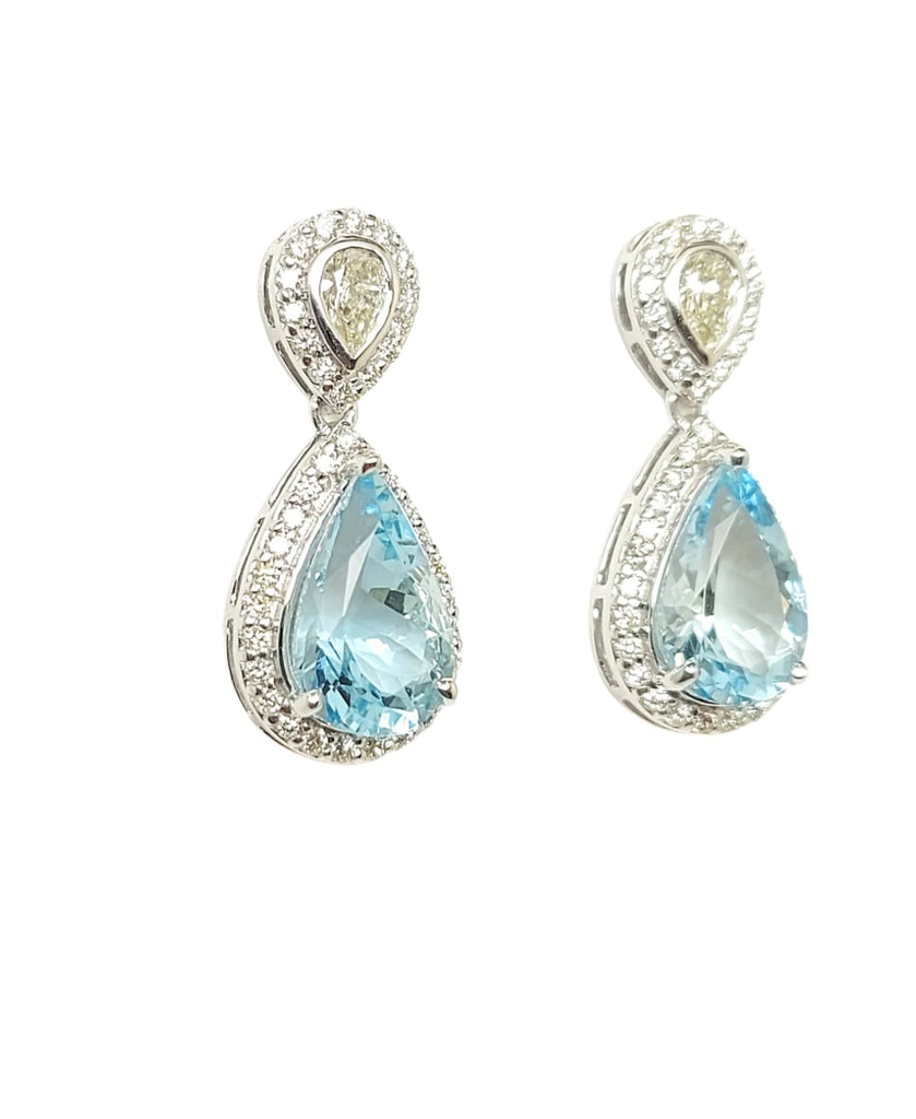 Aquamarine and Diamond Halo Drop Earrings in 14k White Gold( AD NO. 2906)