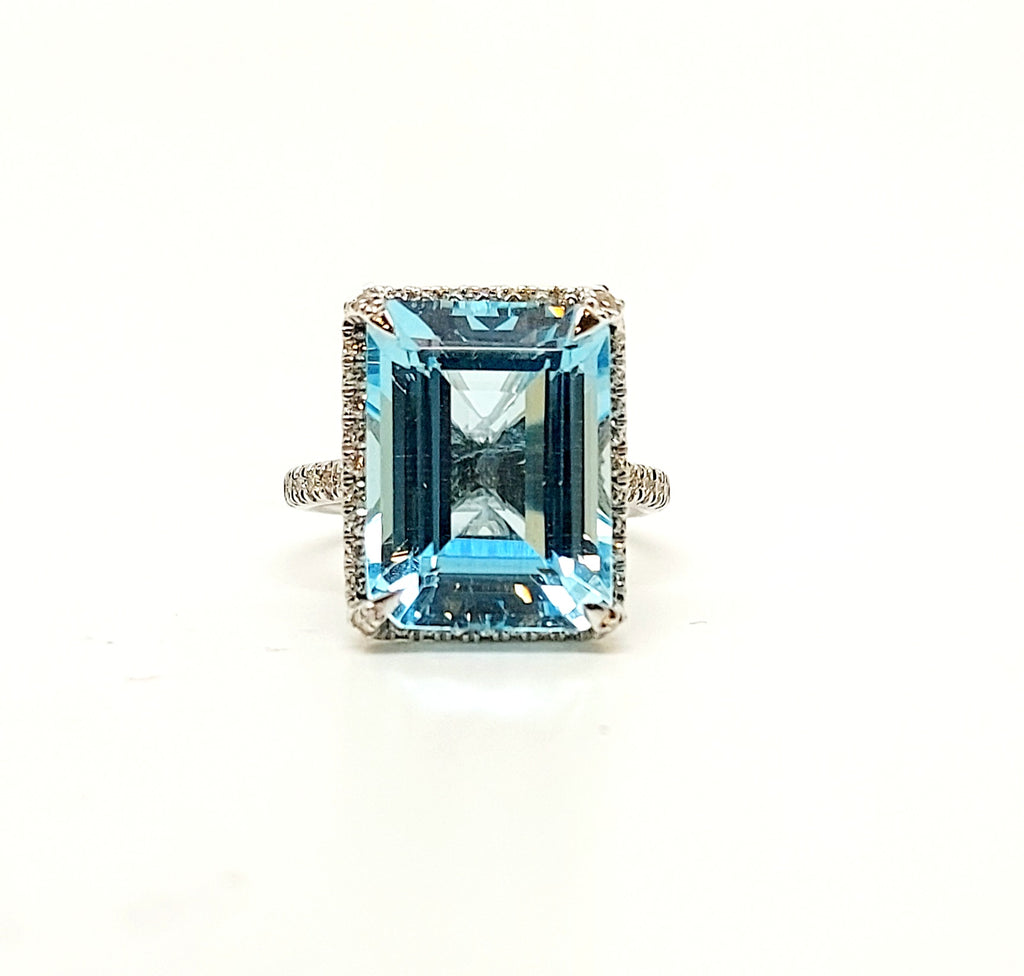 Blue Topaz and Diamond Statement Ring in 14k White Gold(AD NO. 2916)