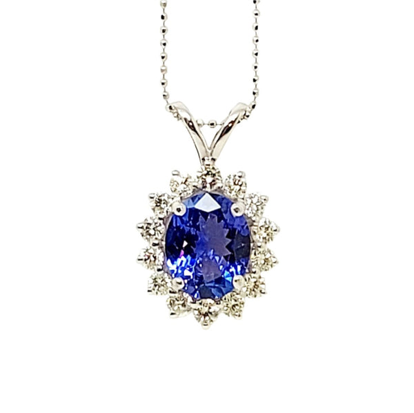 Tanzanite and Diamond Halo Pendant in 14k White Gold AD NO: 2959