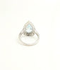 Pear Cut Aquamarine and Diamond Halo Cocktail Ring in 14k White Gold