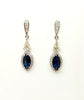 Blue Sapphire and Diamond Halo Drop Earrings in 14k White Gold