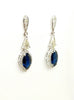 Blue Sapphire and Diamond Halo Drop Earrings in 14k White Gold