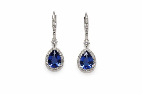 Exquisite Pear Tanzanite & Diamond Halo Earrings