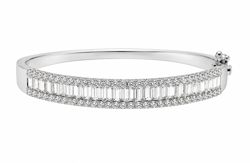 Baguette & Round Lab-Grown Diamond White Gold Bangle 4.00  Carats