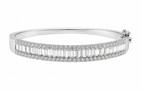 Baguette & Round Lab-Grown Diamond White Gold Bangle 4.00  Carats