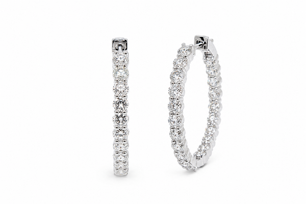 Signature Diamond Hoop Earrings 14k White Gold