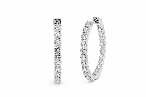 Signature Diamond Hoop Earrings 14k White Gold